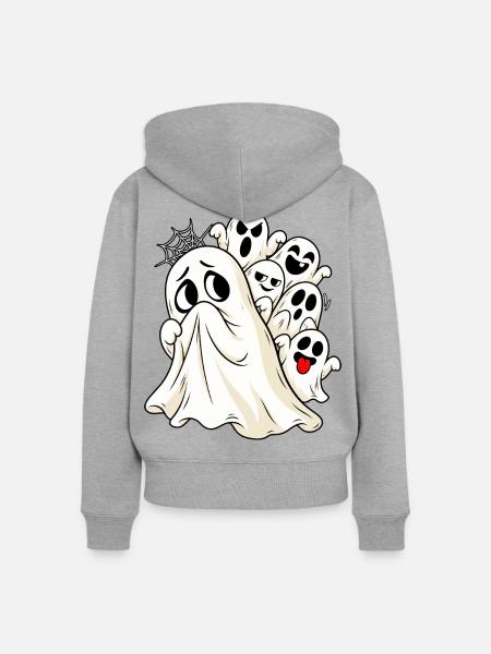 Ängstlicher Geist Halloween Gespenst Angsthase - Frauen Premium Bio Zip Hoodie - Grau meliert