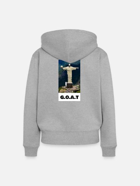 GOAT Christ Fußball-Ikone - Frauen Premium Bio Zip Hoodie - Grau meliert