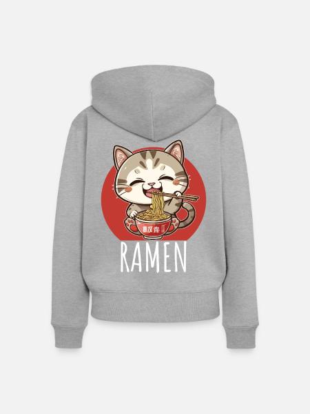 Kawaii Katzen Ramen - Frauen Premium Bio Zip Hoodie - Grau meliert