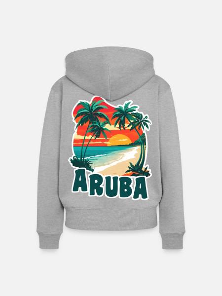 Aruba Sandstrand und Palmen - Frauen Premium Bio Zip Hoodie - Grau meliert