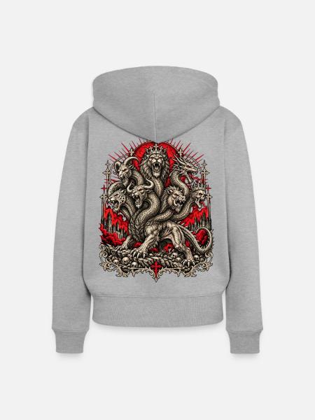 Kronenhydra im Flammenrot - Frauen Premium Bio Zip Hoodie - Grau meliert