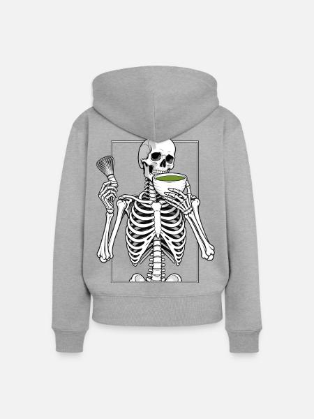 Matcharitual mit Skelett - Frauen Premium Bio Zip Hoodie - Grau meliert