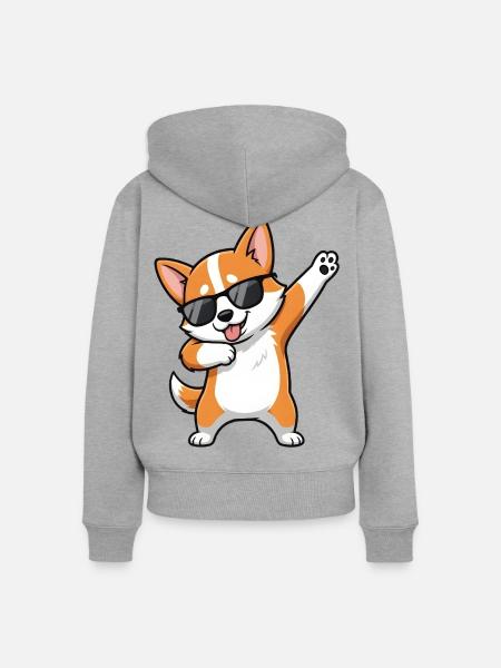 Dabbing Corgi - Frauen Premium Bio Zip Hoodie - Grau meliert