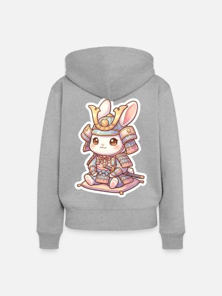 Samurai Bunny - Frauen Premium Bio Zip Hoodie - Grau meliert