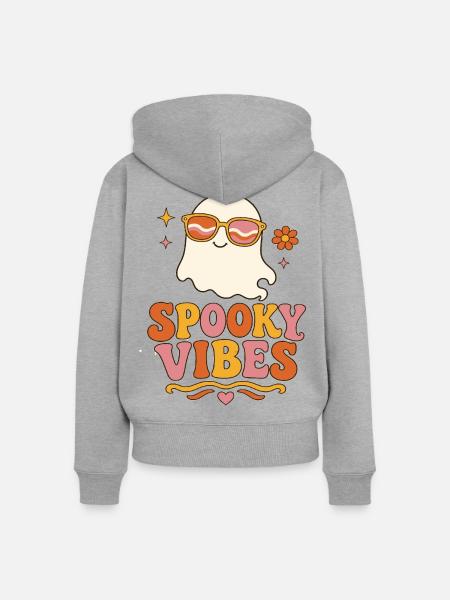 Spooky Vibes Ghost Retro - Frauen Premium Bio Zip Hoodie - Grau meliert