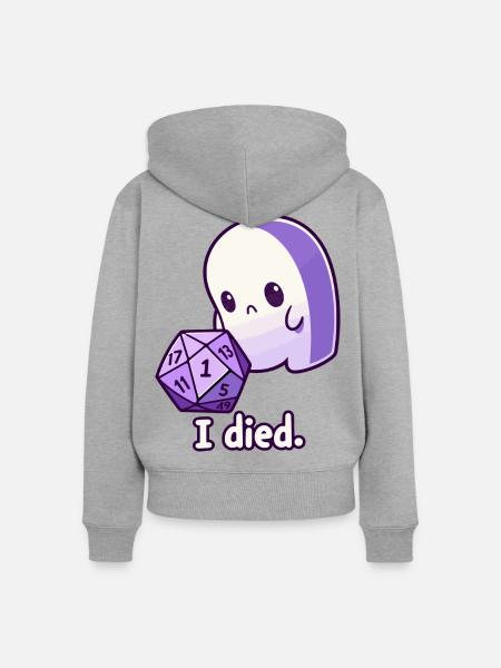 I died Ghost mit Würfel - Frauen Premium Bio Zip Hoodie - Grau meliert