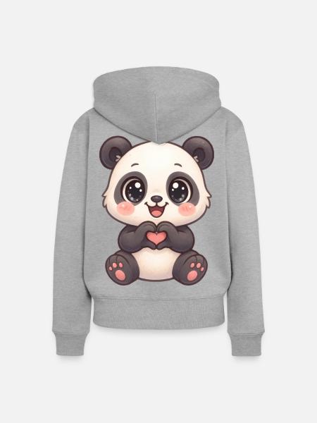 Süßer Panda mit Herzhänden - Frauen Premium Bio Zip Hoodie - Grau meliert