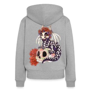 Manga Chibi Drache La Catrina Tag der Toten - Frauen Premium Bio Zip Hoodie - Grau meliert - Hinten - Selfina (174cm)