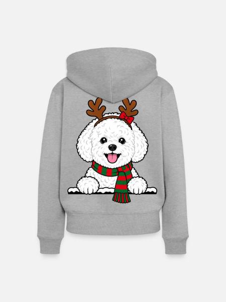 Weihnachten Bichon Frisé - Frauen Premium Bio Zip Hoodie - Grau meliert