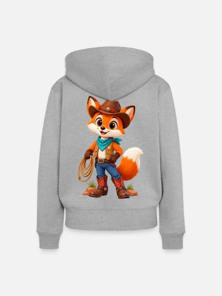 Fuchs Cowboy Lasso - Frauen Premium Bio Zip Hoodie - Grau meliert
