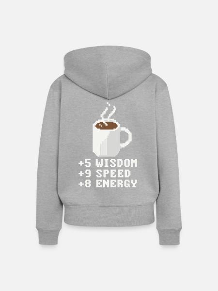 Pixelkaffee mit Statuswerten - Frauen Premium Bio Zip Hoodie - Grau meliert