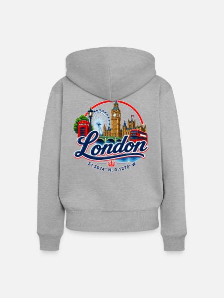London - Great Britain - GB - Frauen Premium Bio Zip Hoodie - Grau meliert