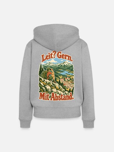 Leit Gern Mit Abstand - Frauen Premium Bio Zip Hoodie - Grau meliert