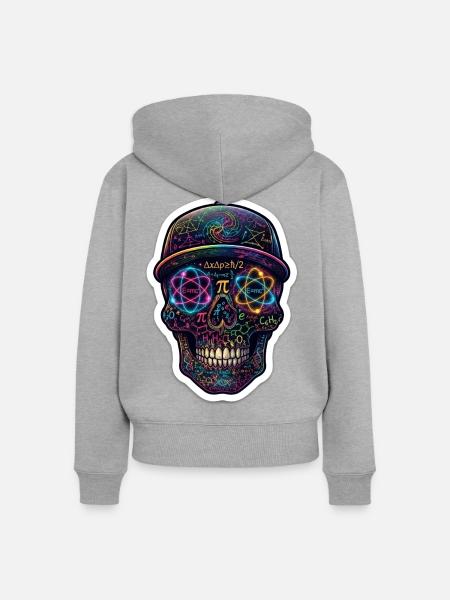 Neon-Schädel der Physik - Frauen Premium Bio Zip Hoodie - Grau meliert