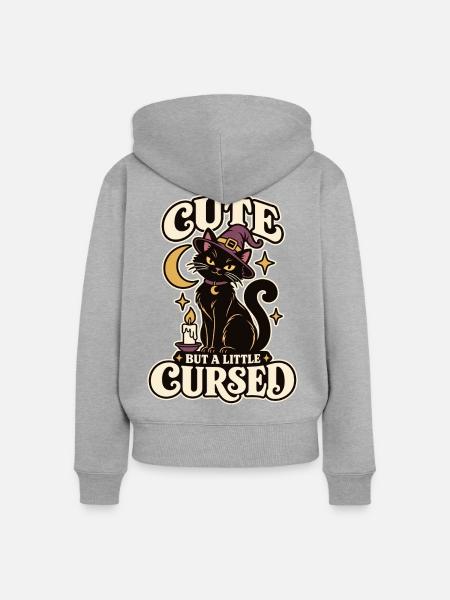 Magische Hexenkatze - Frauen Premium Bio Zip Hoodie - Grau meliert