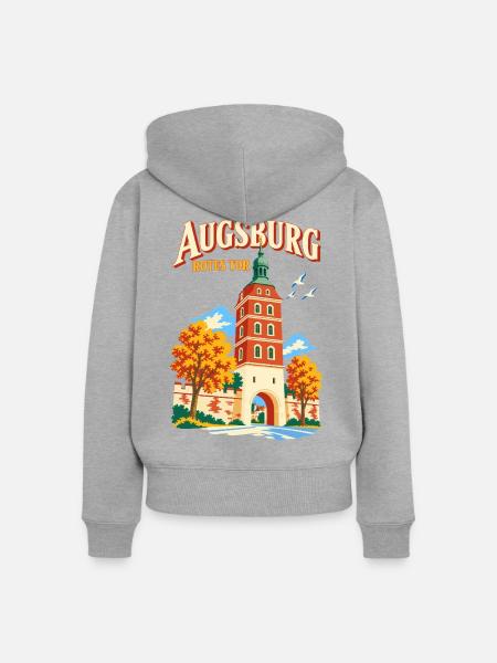 Augsburg Rotes Tor Reiseplakat - Frauen Premium Bio Zip Hoodie - Grau meliert