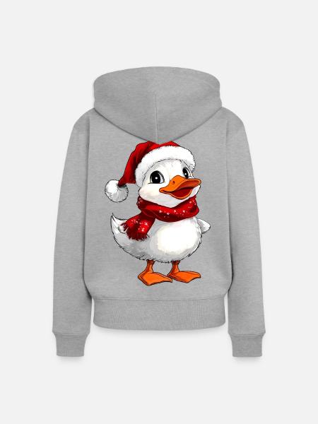 Weisses Entchen Weihnachten - Frauen Premium Bio Zip Hoodie - Grau meliert