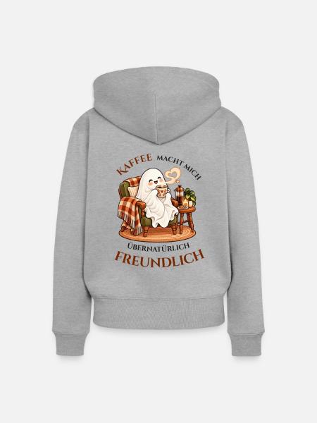 Kaffeegeist in bester Laune - Frauen Premium Bio Zip Hoodie - Grau meliert