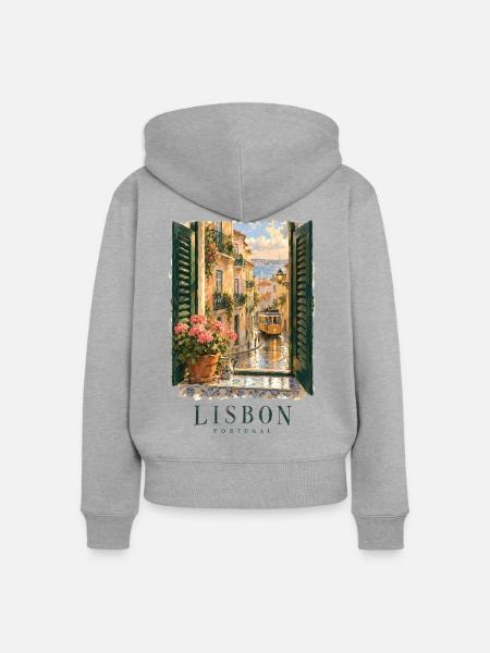 Lissabon Romantisches Fenster Portugal - Frauen Premium Bio Zip Hoodie - Grau meliert