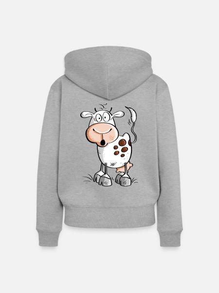 Witzige Comic Kuh - Kühe - Frauen Premium Bio Zip Hoodie - Grau meliert