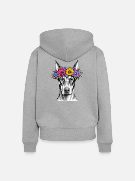 Hund mit Blumenkrone - Frauen Premium Bio Zip Hoodie - Grau meliert