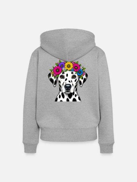 Dalmatiner mit Blumenkrone - Frauen Premium Bio Zip Hoodie - Grau meliert