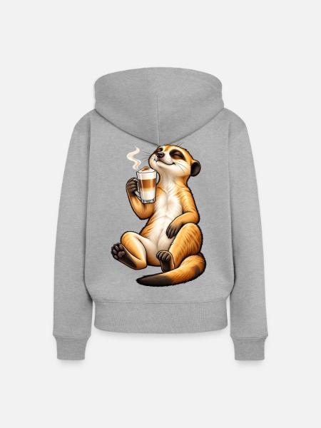 Süßes Erdmännchen mit Latte Macchiato - Frauen Premium Bio Zip Hoodie - Grau meliert