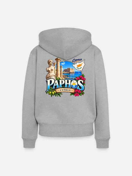 Paphos – Antike, Meer & Zypern - Frauen Premium Bio Zip Hoodie - Grau meliert