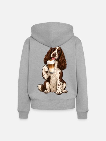 Englischer Springer Spaniel mit Latte Macchiato - Frauen Premium Bio Zip Hoodie - Grau meliert
