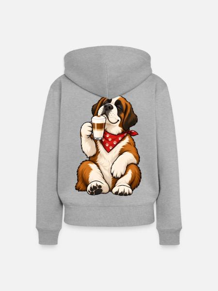 Bernhardiner mit Latte Macchiato - Frauen Premium Bio Zip Hoodie - Grau meliert