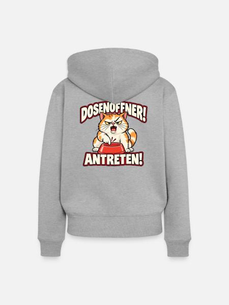 Dosenöffner! Antreten! – Hungrige Comic-Katze - Frauen Premium Bio Zip Hoodie - Grau meliert