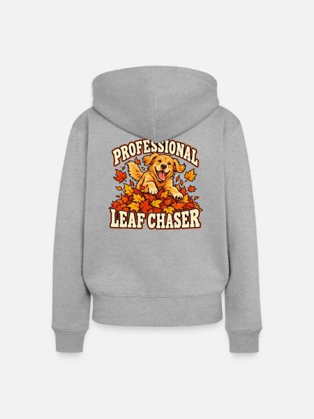 Professional Leaf Chaser – Herbst-Hundemotiv - Frauen Premium Bio Zip Hoodie - Grau meliert
