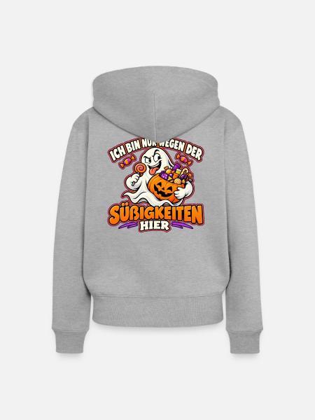 Halloween-Geist auf Süßigkeitenjagd - Frauen Premium Bio Zip Hoodie - Grau meliert