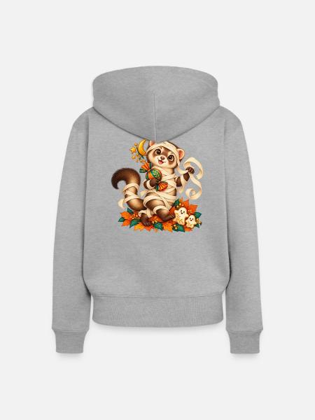 Bär in Herbstband gewickelt - Frauen Premium Bio Zip Hoodie - Grau meliert