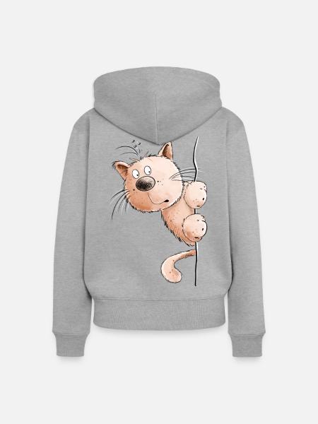 Rote Katze I Katzenfreunde Geschenk - Frauen Premium Bio Zip Hoodie - Grau meliert