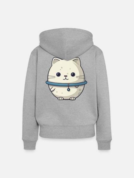 Weltraum-Katze Illustration - Frauen Premium Bio Zip Hoodie - Grau meliert