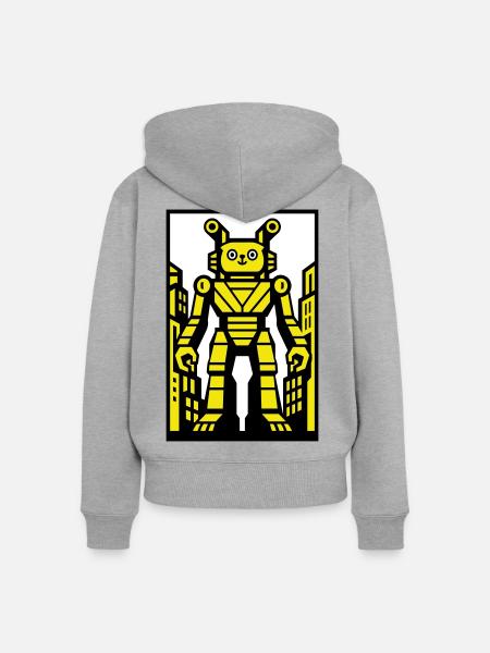Cat Robot in Stadtlandschaft - Frauen Premium Bio Zip Hoodie - Grau meliert
