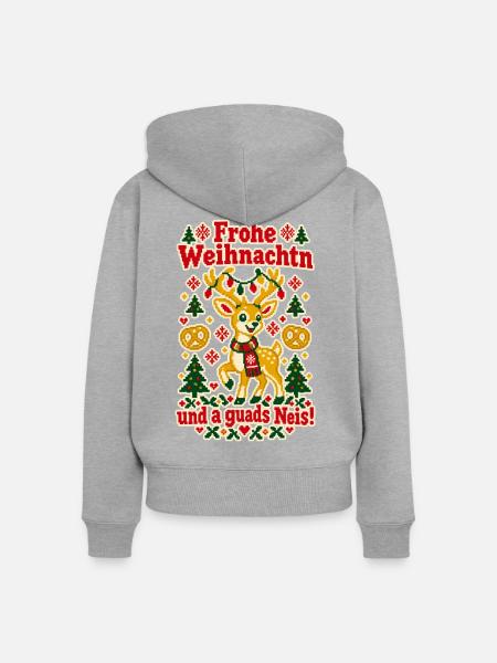 Frohe Weihnachtn a guads Neis - Frauen Premium Bio Zip Hoodie - Grau meliert