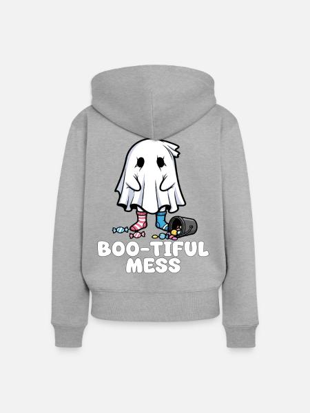 BOO-TIFUL CHAOS - GHOST HALLOWEEN - Frauen Premium Bio Zip Hoodie - Grau meliert
