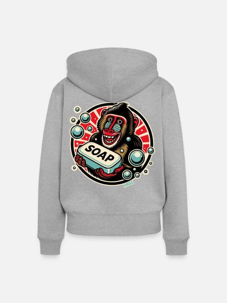 Mandrill Affe mit Seife - Frauen Premium Bio Zip Hoodie - Grau meliert