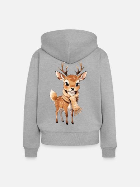 Winterliches Reh mit Schal - Frauen Premium Bio Zip Hoodie - Grau meliert