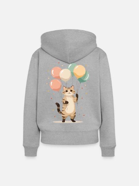 Katze mit bunten Ballons - Frauen Premium Bio Zip Hoodie - Grau meliert