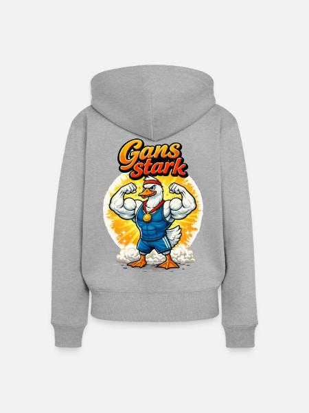 Gans Stark Muskelheld - Frauen Premium Bio Zip Hoodie - Grau meliert