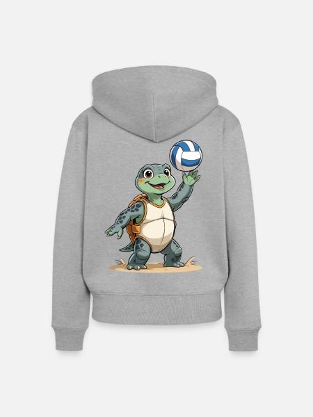Volley-Turtle mit Rucksack - Frauen Premium Bio Zip Hoodie - Grau meliert