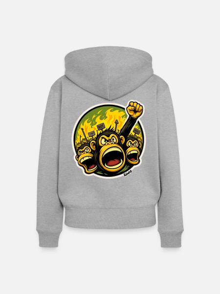 Wütende Primaten Affen Protest Cartoon - Frauen Premium Bio Zip Hoodie - Grau meliert