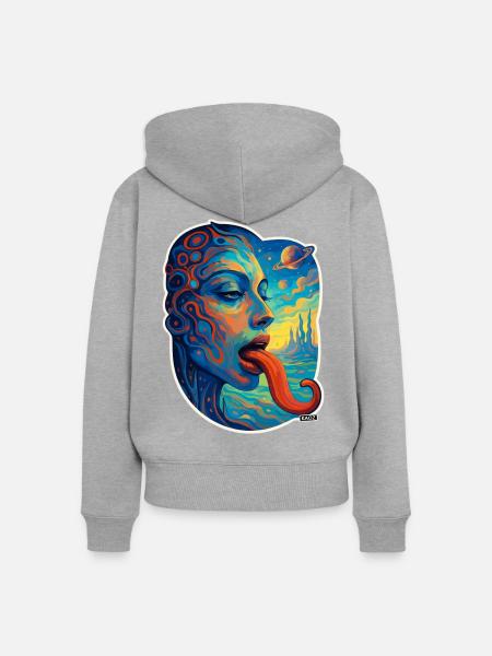 Kosmische Kunst mit Zunge - Frauen Premium Bio Zip Hoodie - Grau meliert