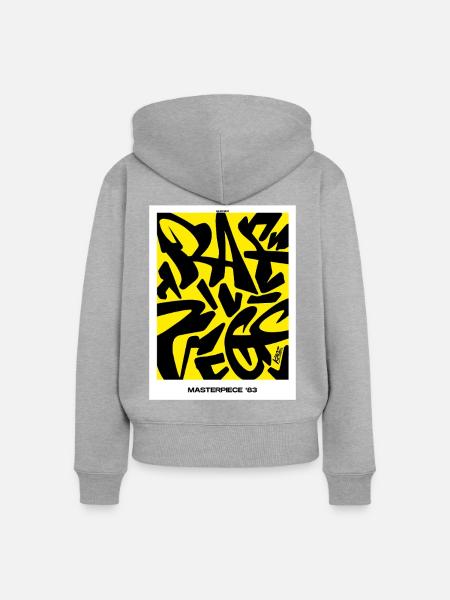 Meisterwerk ’83: Gelb-Schwarz Graffiti - Frauen Premium Bio Zip Hoodie - Grau meliert
