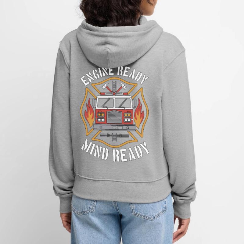 Fire Engineer Engine Ready Mind Ready Firefighting Sweat à capuche zippé Premium bio Femme