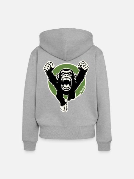 Roaring Chimp Bold Fist Kunst - Frauen Premium Bio Zip Hoodie - Grau meliert