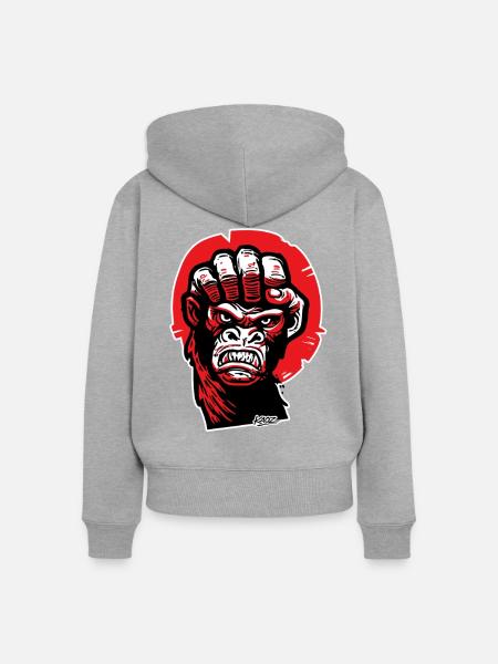 Crimson Gorilla Faust-Kunst - Frauen Premium Bio Zip Hoodie - Grau meliert